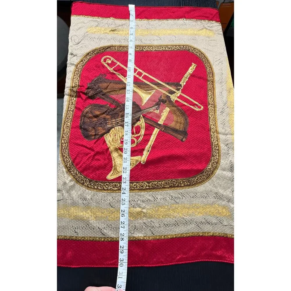 Vintage Liz Claiborne Musical Motif Scarf with Violin, Harp, French Horn, Etc.